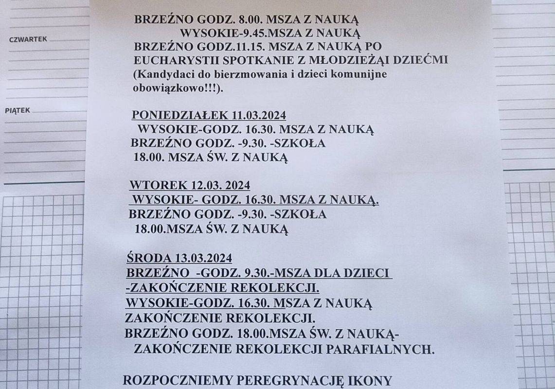 Program rekolekcji parafialnych