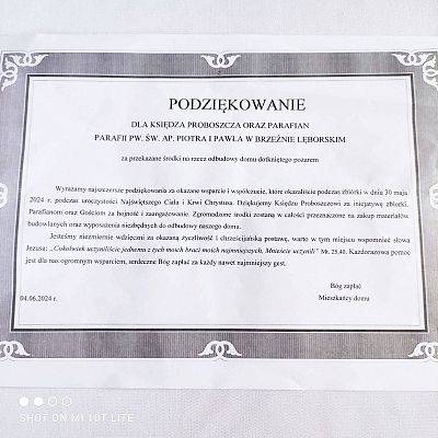 Podziękowanie od pogorzelców