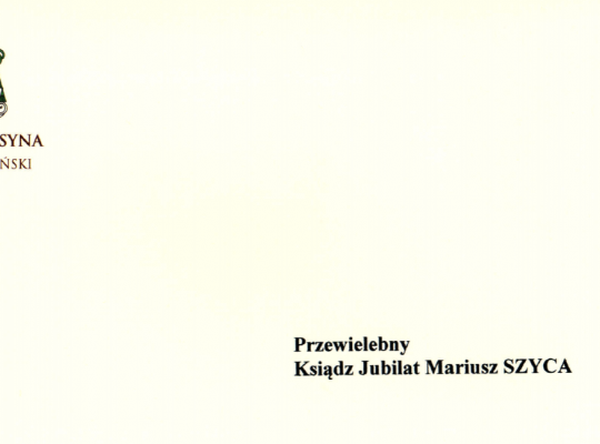 List biskupa pelplińskiego z okazji jubileuszu 25-lecia kapłaństwa Księdza Proboszcza